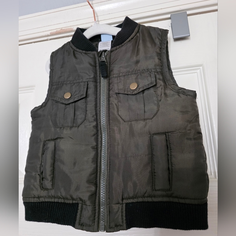 Little Lad Toddler Baby Puffer Vest Size 24 Months Boys Olive Green/Black Vest